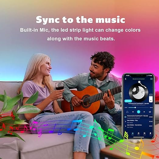 Color-Changing LED Mood Light Strip, Music-Synced LED Light Strip, Dimmable