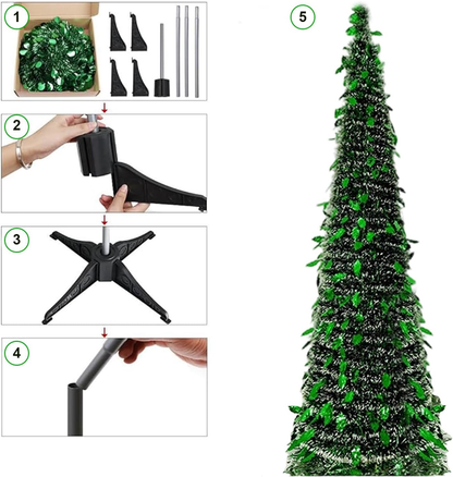 🔔Retractable Christmas tree green leaves 5 feet foldable🎄
