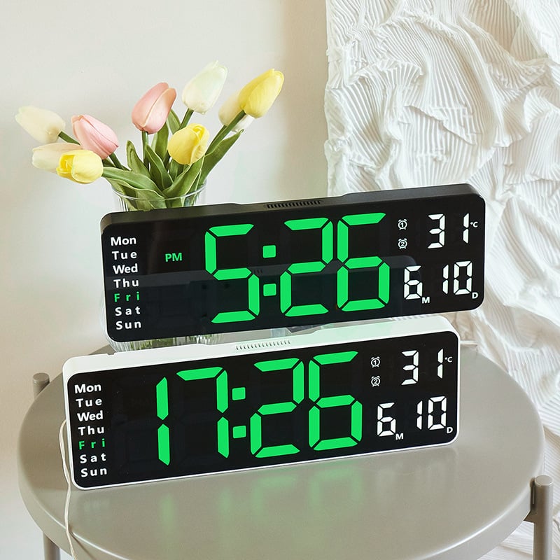 ⚡13 Large Digital Clock with Temperature. Date. Auto DST. Night Light. Auto Brightness Dimmer