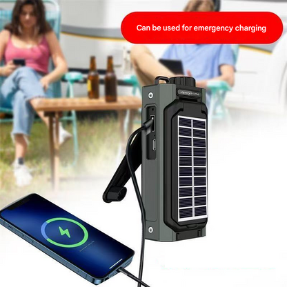 Portable solar-powered emergency hand-cranked radio